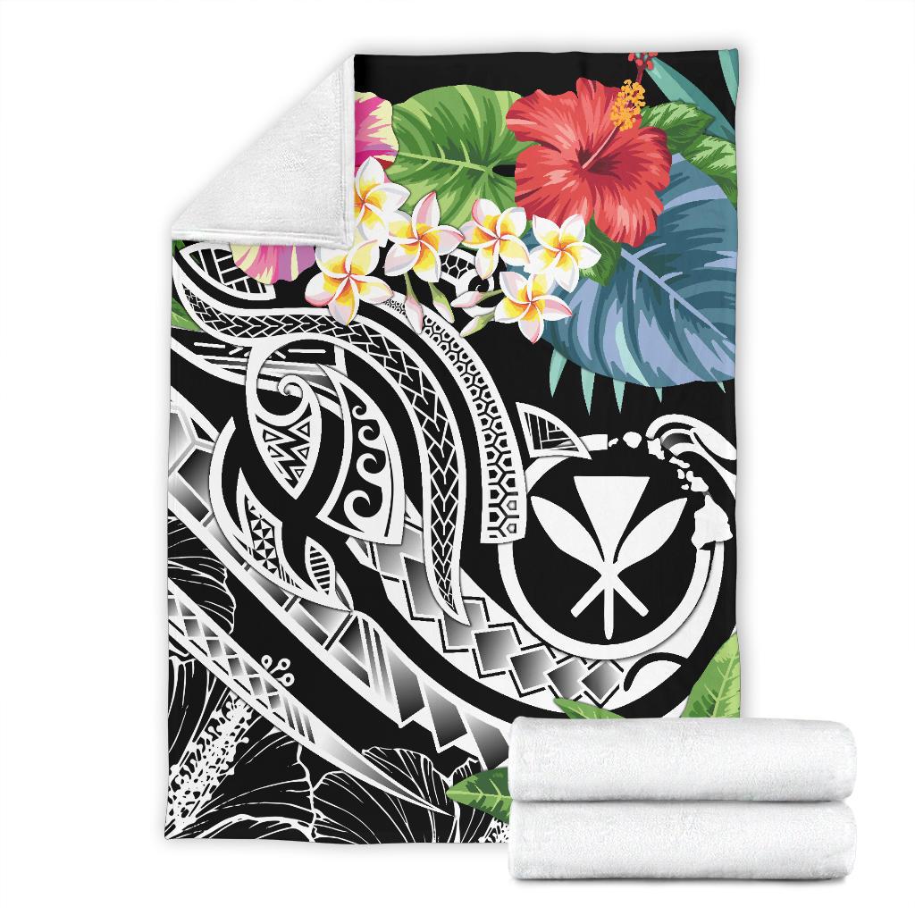 Polynesian Hawaii Kanaka Maoli Premium Blanket - Summer Plumeria (Black) - Polynesian Pride