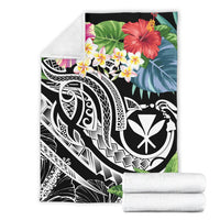 Polynesian Hawaii Kanaka Maoli Premium Blanket - Summer Plumeria (Black) - Polynesian Pride