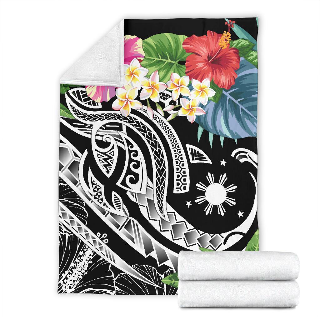 The Philippines Premium Blanket - Summer Plumeria (Black) - Polynesian Pride