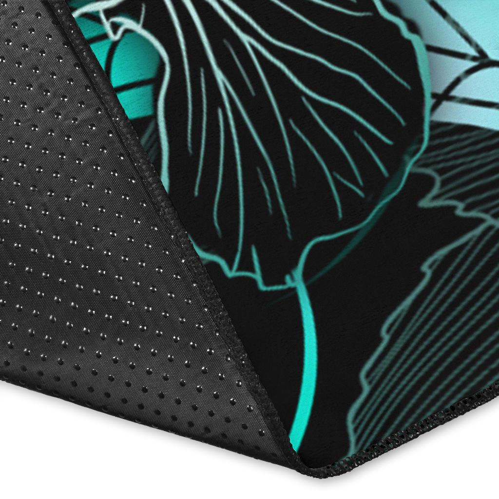 Palau Polynesian Area Rugs - Turtle With Blooming Hibiscus Turquoise - Polynesian Pride