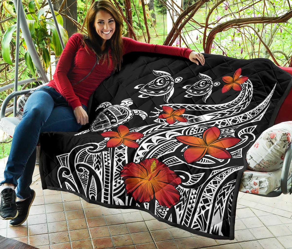 Hawaiian Map Turtle Swim Plumeria Polynesian Quilt - Polynesian Pride