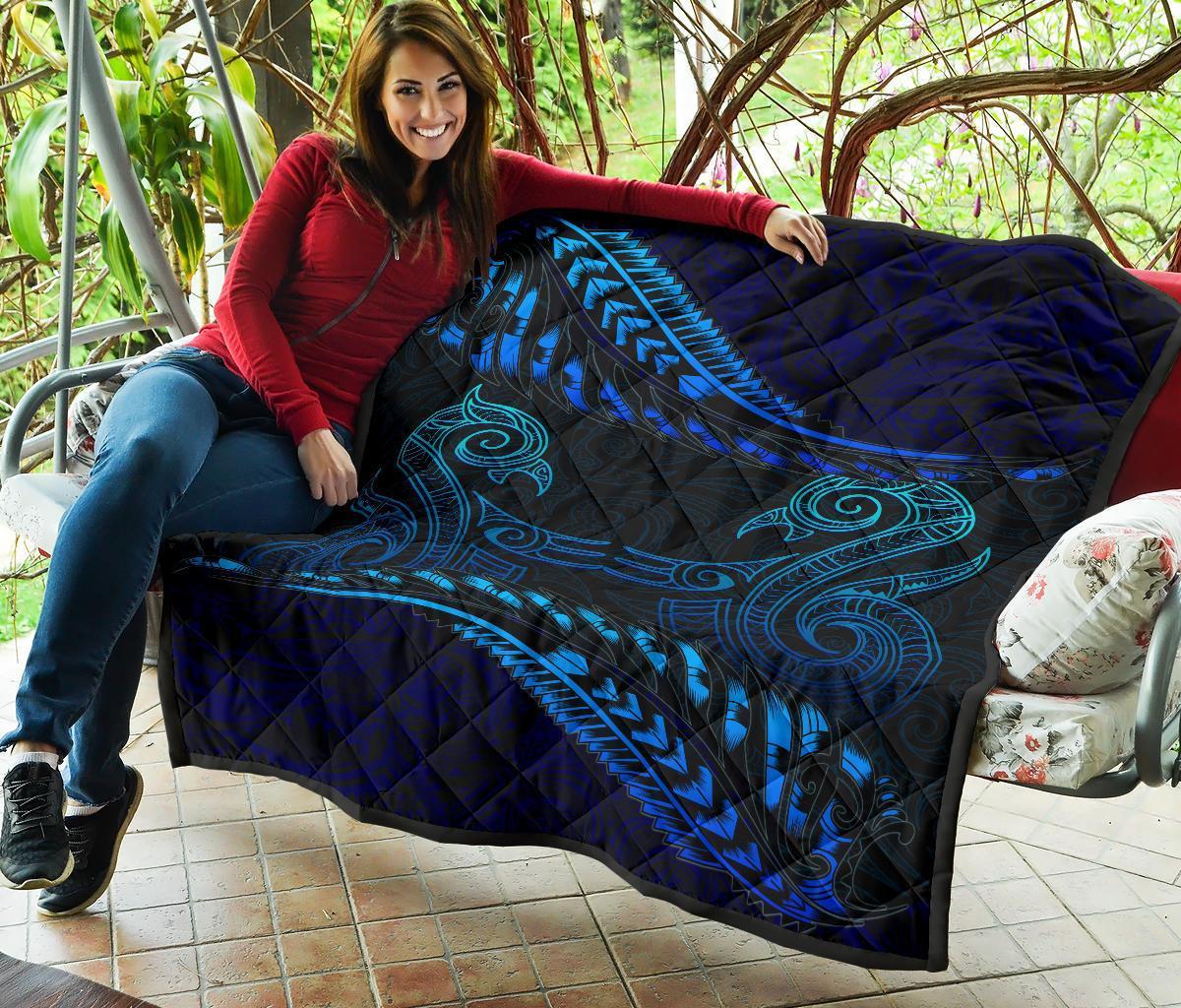 Aotearoa Premium Quilt Blue Maori Manaia With Silver Fern - Polynesian Pride