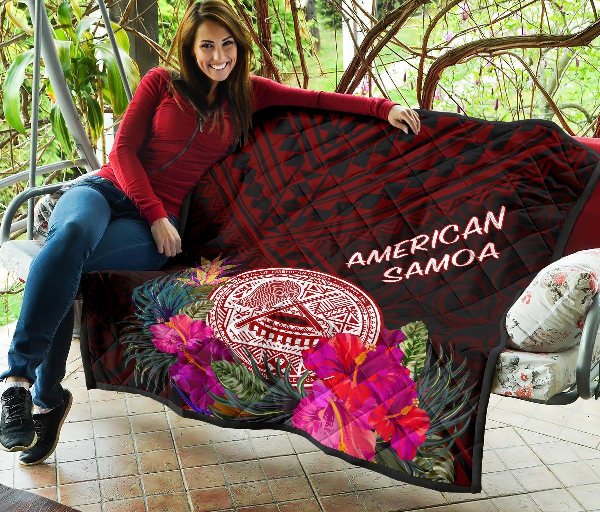 American Samoa Premium Quilt - Coat Of Arm With Polynesian Patterns - Polynesian Pride