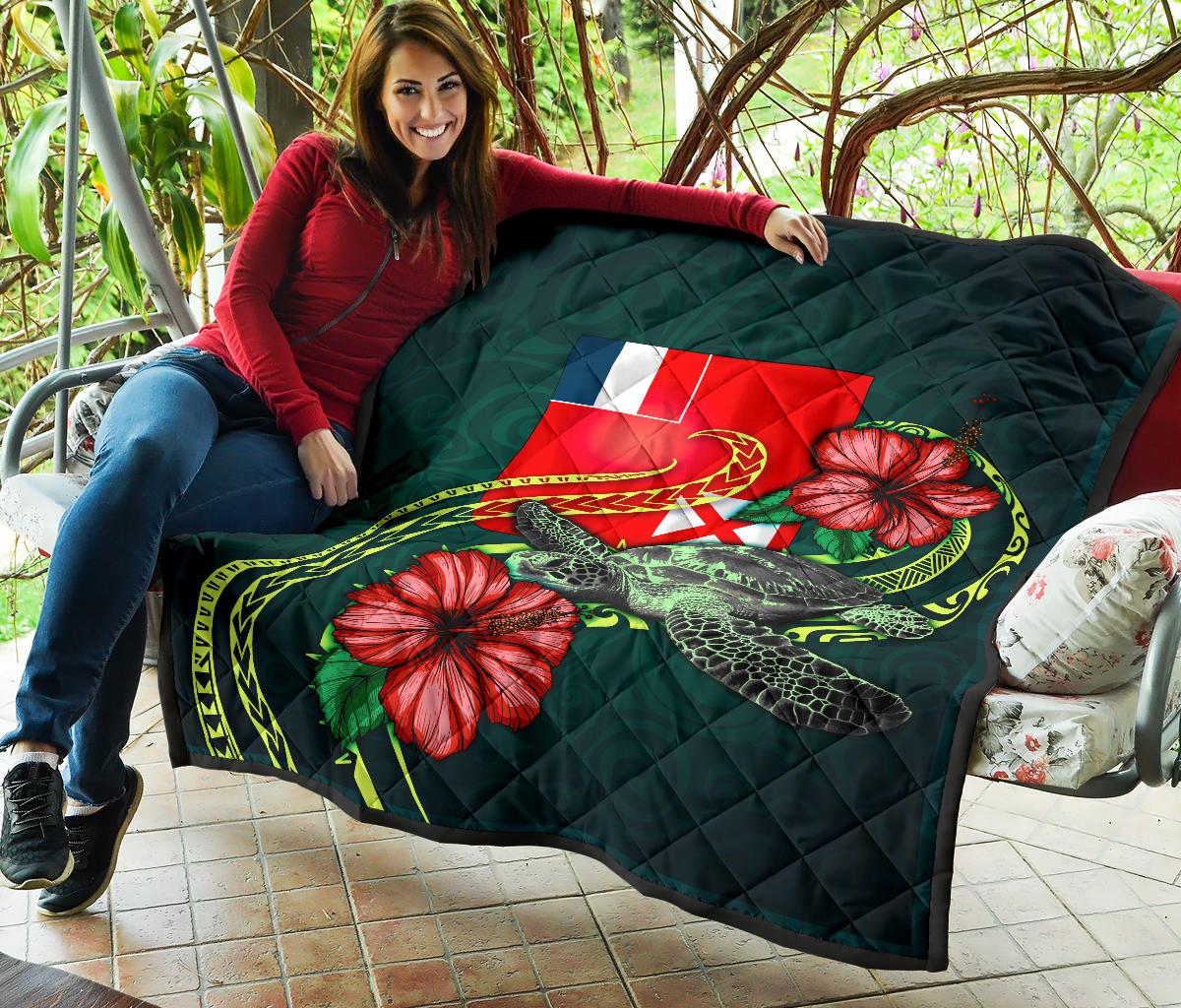 Wallis and Futuna Polynesian Premium Quilt - Green Turtle Hibiscus - Polynesian Pride