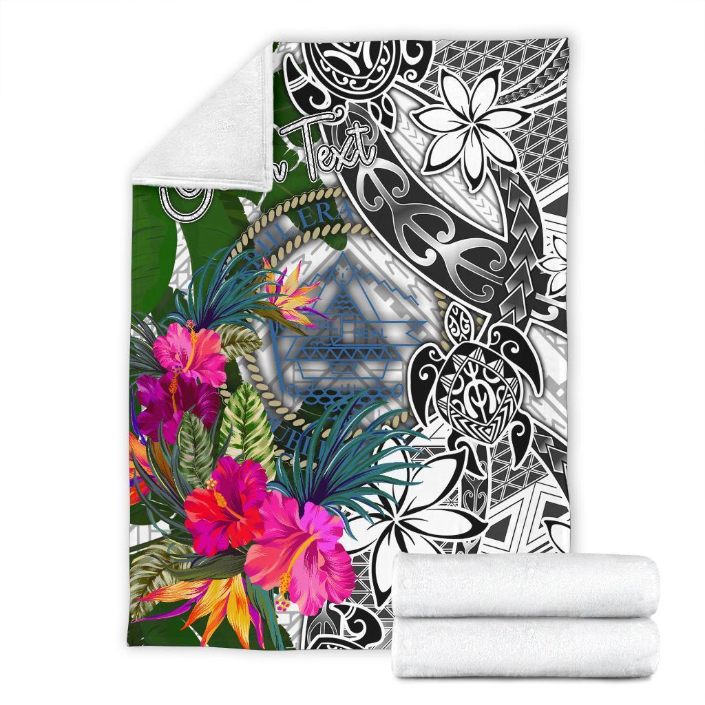 Palau Custom Personalised Premium Blanket White - Turtle Plumeria Banana Leaf Crest - Polynesian Pride