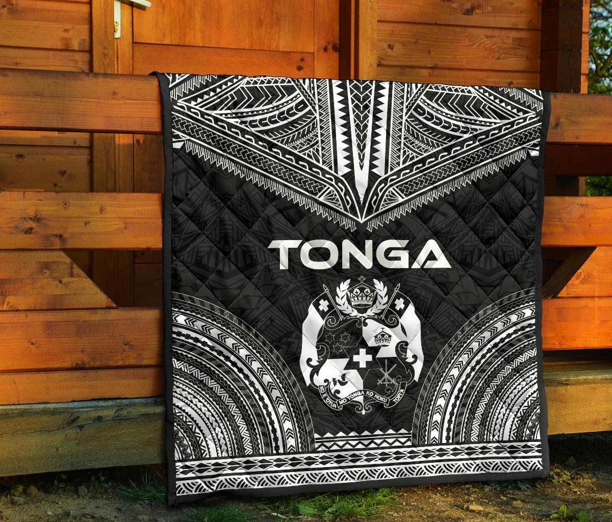 Tonga Premium Quilt - Tonga Coat Of Arms Polynesian Chief Black Version - Polynesian Pride