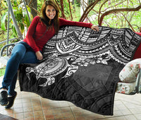 Fiji Polynesian Premium Quilt - Fiji Flag & White Turtle Hibiscus - Polynesian Pride