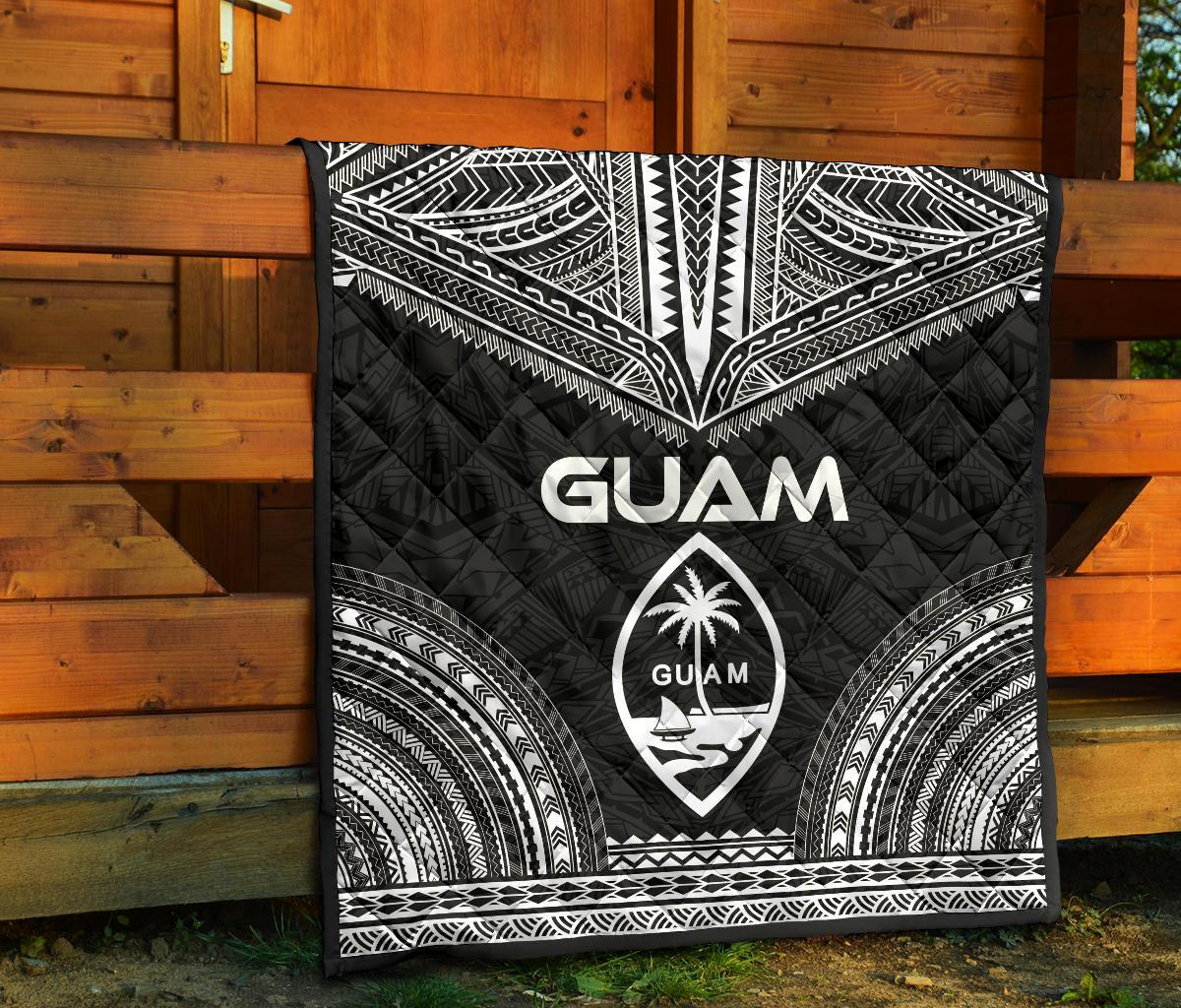 Guam Premium Quilt - Guam Coat Of Arms Polynesian Chief Black Version - Polynesian Pride