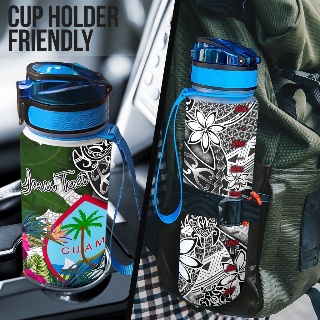 Guam Custom Personalised Hydro Tracking Bottle White - Turtle Plumeria Banana Leaf - Polynesian Pride