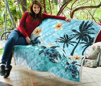 Cook Islands Premium Quilt - Blue Turtle Hibiscus - Polynesian Pride