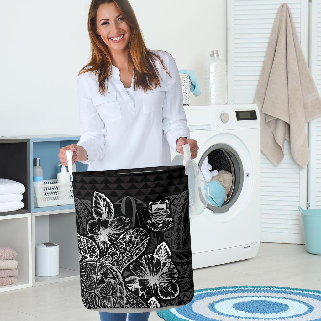 Tuvalu Laundry Basket - Polynesian Turtle Hibiscus Black - Polynesian Pride