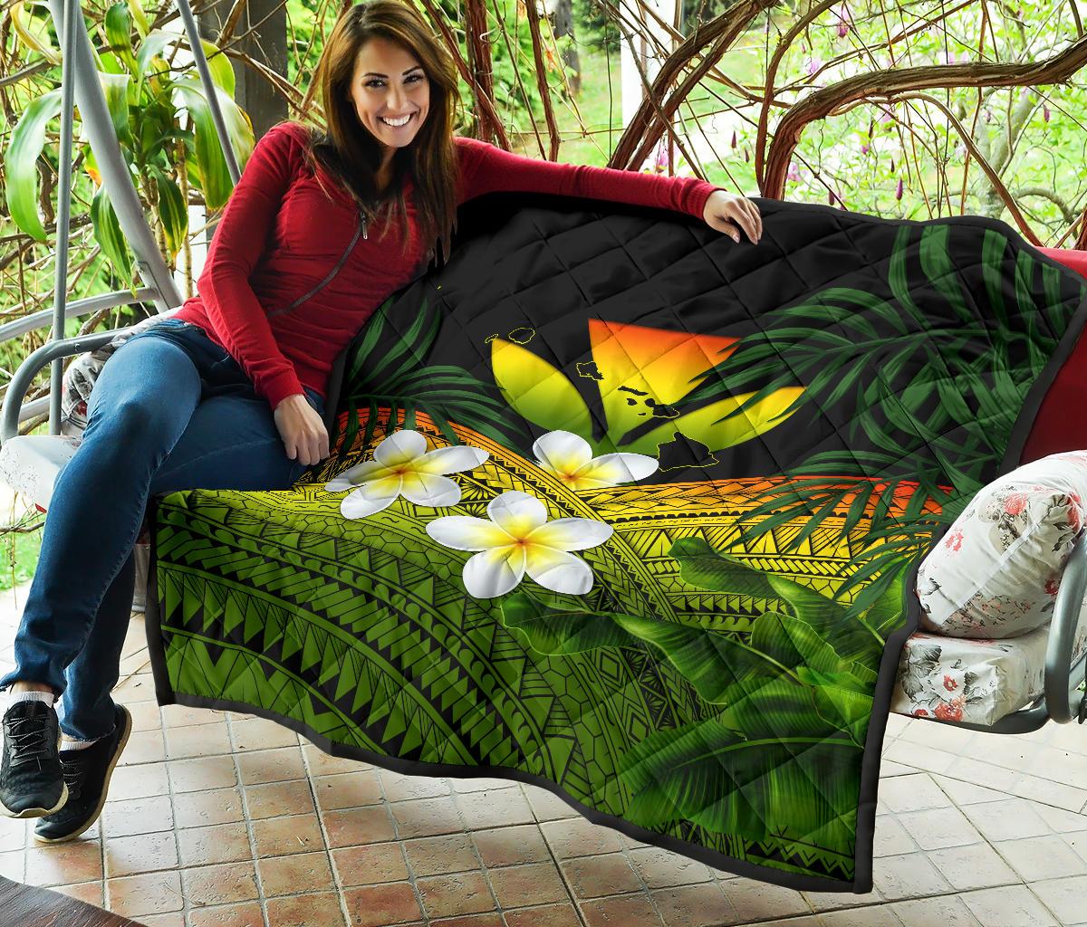 Kanaka Maoli (Hawaiian) Premium Quilt, Polynesian Plumeria Banana Leaves Reggae - Polynesian Pride
