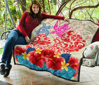 Hawaii Turtle Couple Hibiscus Valentine Pattern Premium Quilt - Romance Style - AH - Polynesian Pride