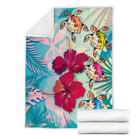 Polynesian Hawaii Premium Blanket - Plumeria Turtles with Hibiscus - Polynesian Pride