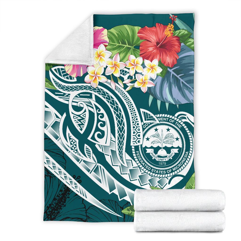 FSM Polynesian Premium Blanket - Summer Plumeria (Turquoise) - Polynesian Pride