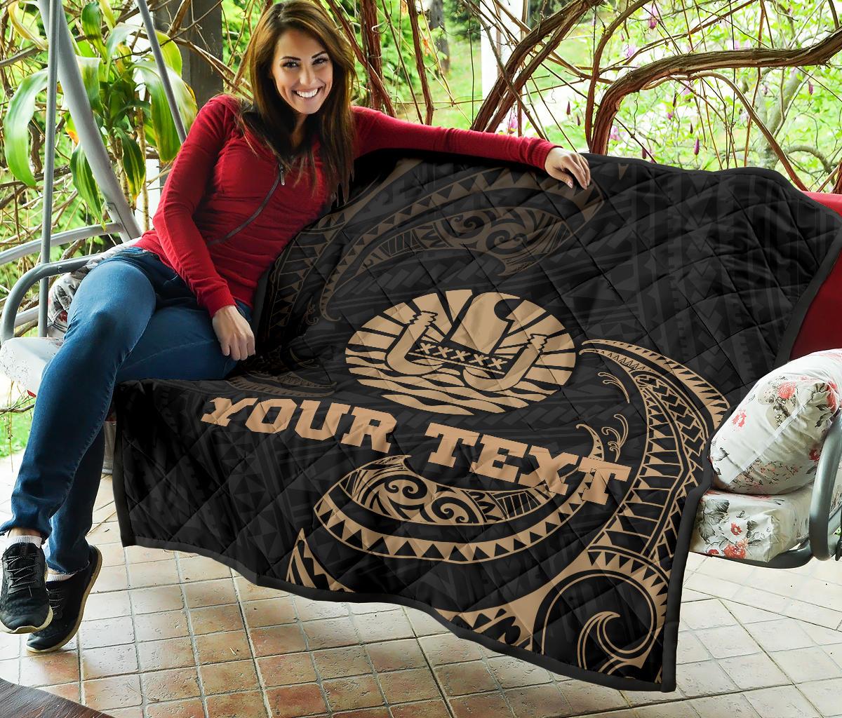 Tahiti Polynesian Custom Personalised Premium Quilt - Gold Tribal Wave - Polynesian Pride