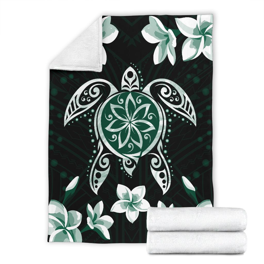 Hawaiian Greenie Turtle Plumeria Blanket White - Polynesian Pride