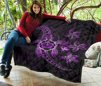Kanaka Map Hibiscus Plumeria Turtle Art Violet Polynesian Premium Quilt - Polynesian Pride
