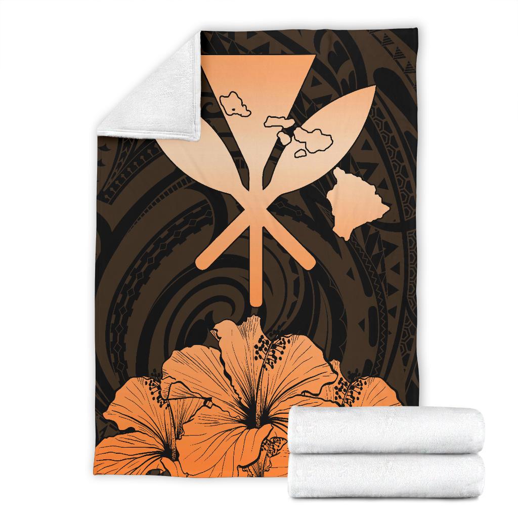 Hawaiian Kanaka Premium Blanket Hibiscus Polynesian Love Orange White - Polynesian Pride