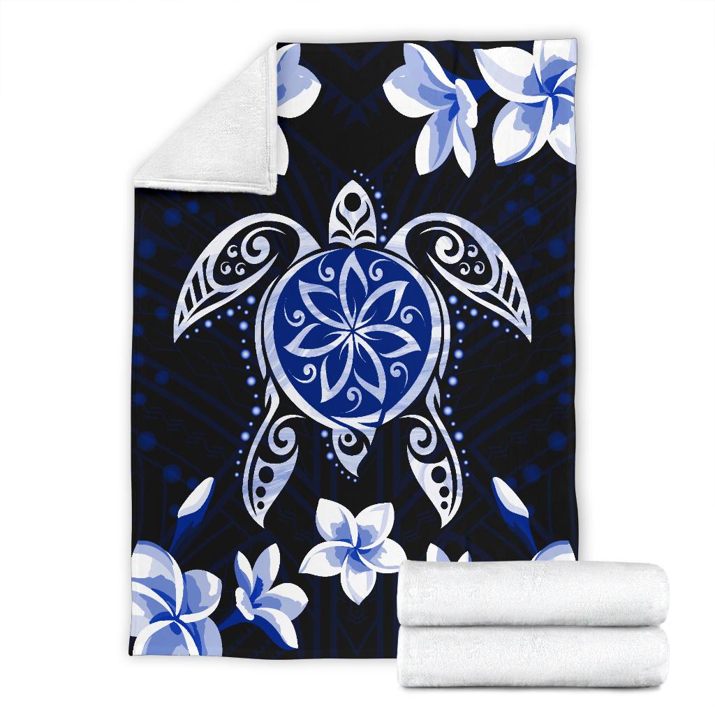 Hawaiian Icon Blue Turtle Plumeria Blanket White - Polynesian Pride