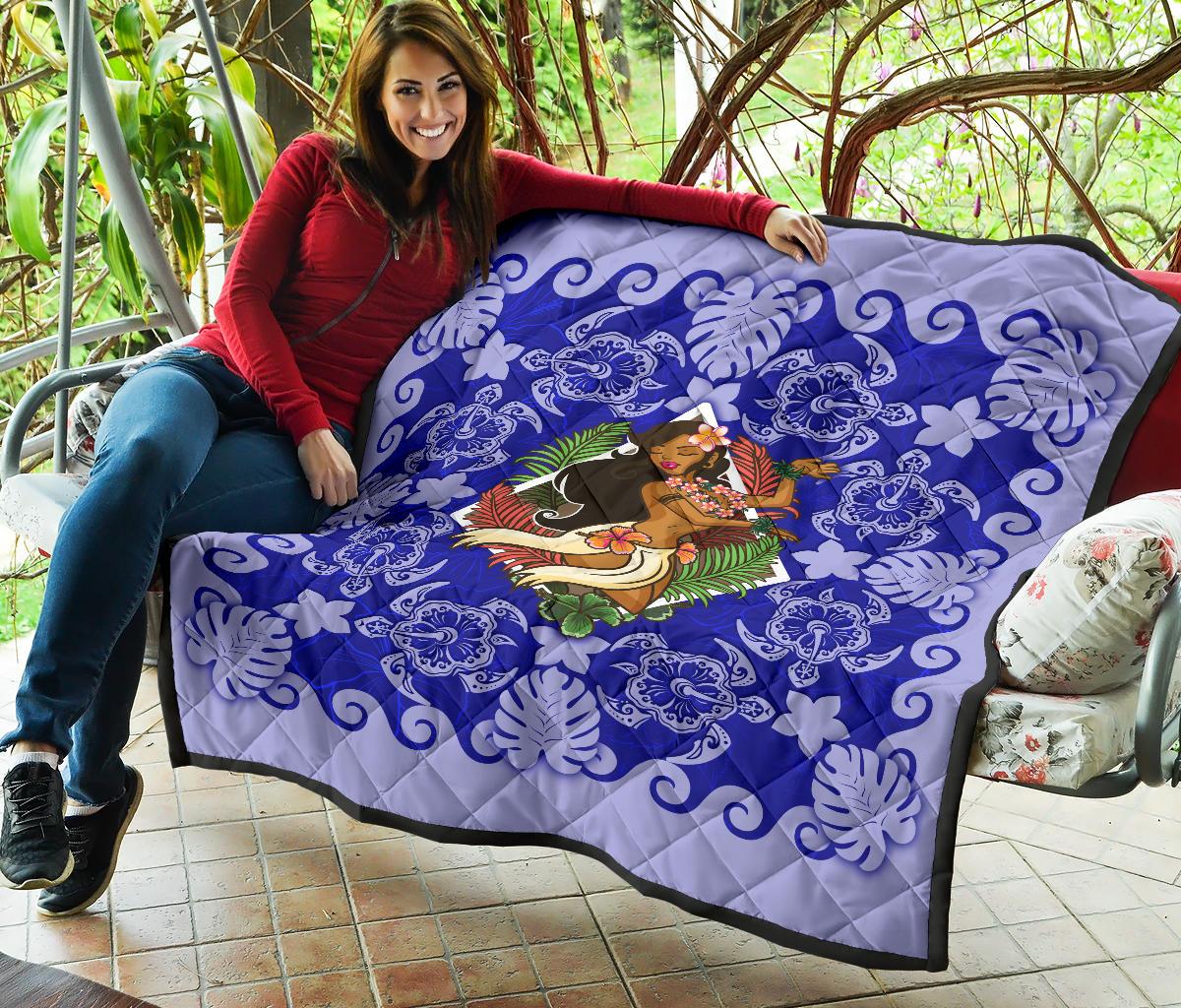 Hawaii Polynesian Premium Quilt - Hawaiian Dancing Girl Blue - Polynesian Pride