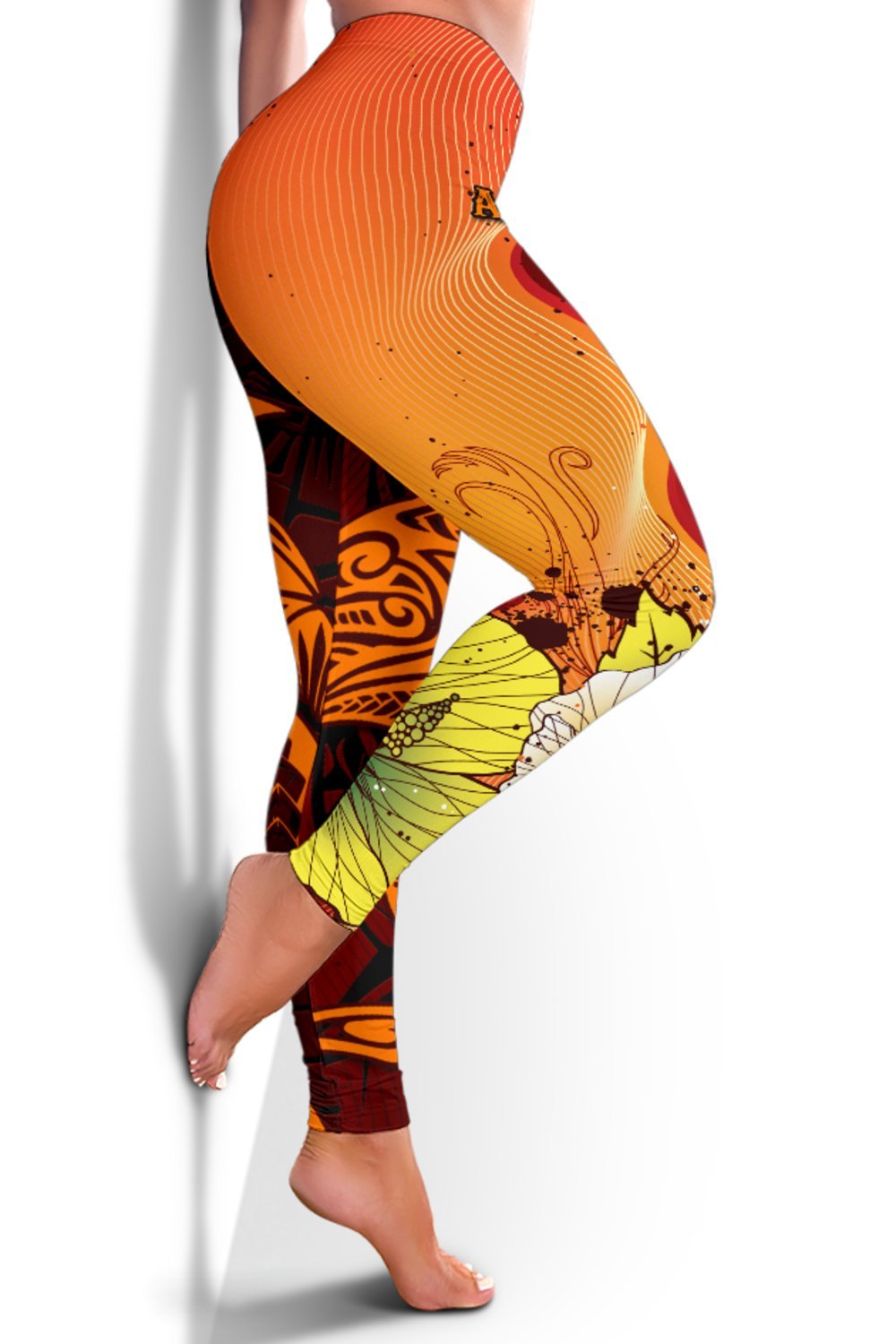 American Samoa Custom Personalised Women's Leggings - Tribal Tuna Fish Orange - Polynesian Pride