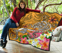 Polynesian Premium Quilt - Turtle Plumeria Gold Color - Polynesian Pride