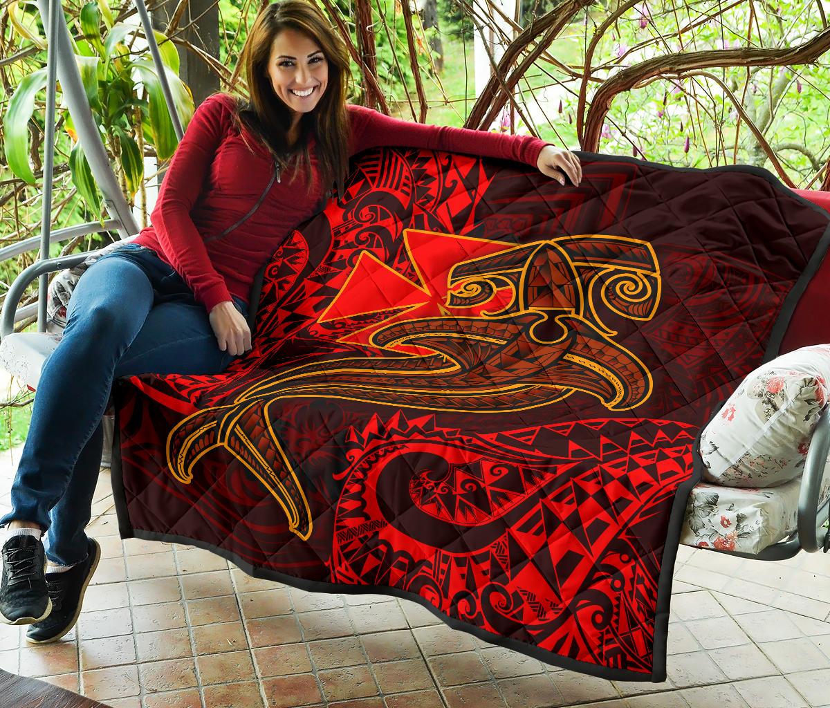 Polynesian Wallis and Futuna Premium Quilt - Red Shark Polynesian Tattoo - Polynesian Pride