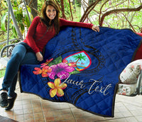 Guam Polynesian Custom Personalised Premium Quilt - Floral With Seal Blue - Polynesian Pride