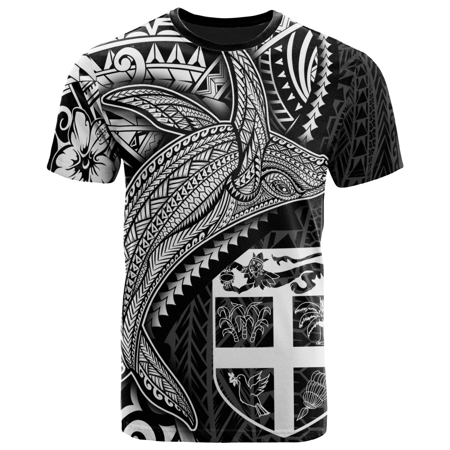 Fiji Coat of Arm T Shirt Humpback Whale & Coat of Arms White Unisex Art - Polynesian Pride