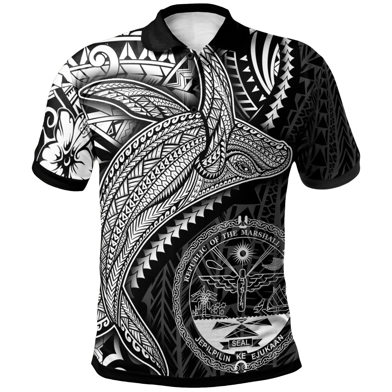 Marshall Islands Polo Shirt Humpback Whale and Coat of Arms White Unisex White - Polynesian Pride