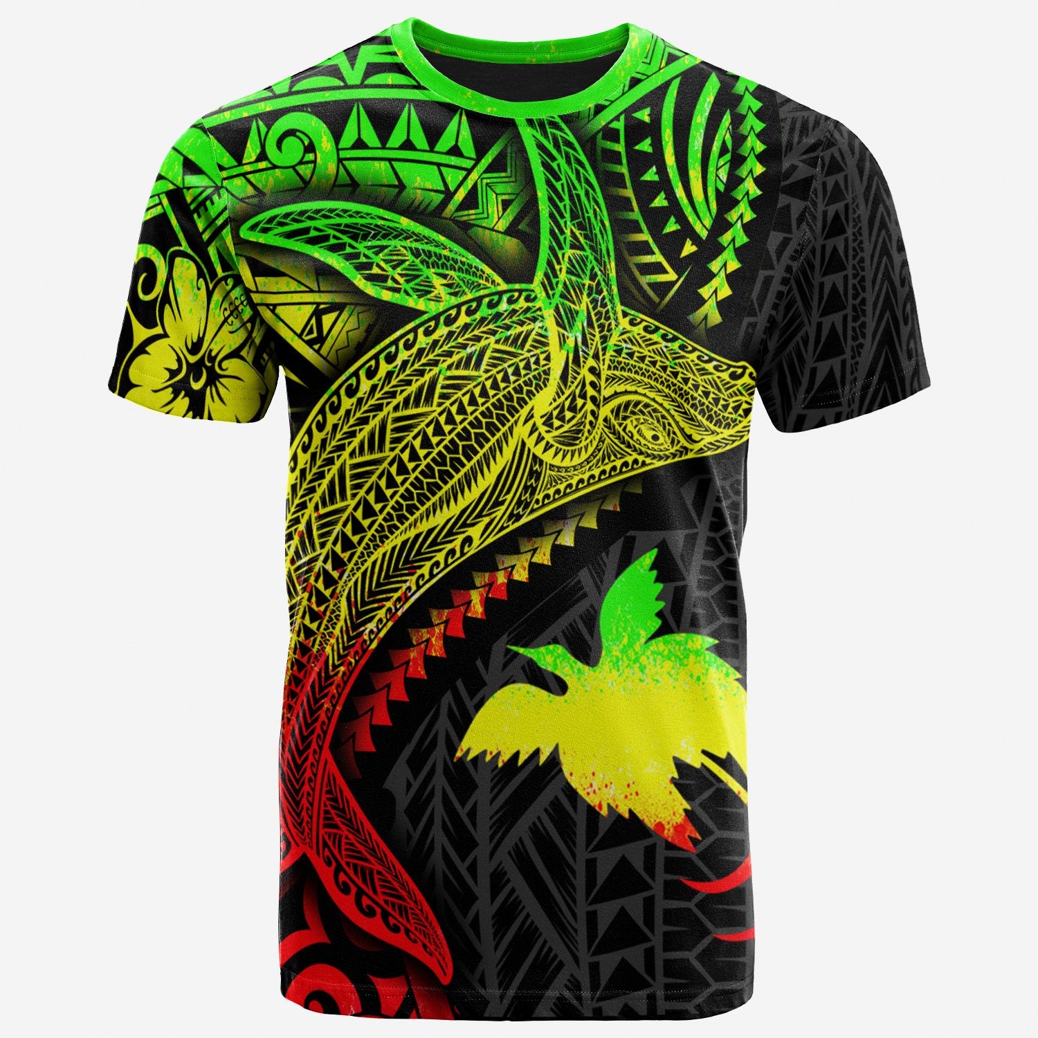 Papua New Guinea T Shirt Humpback Whale & Coat of Arms Reggae Unisex Reggae - Polynesian Pride