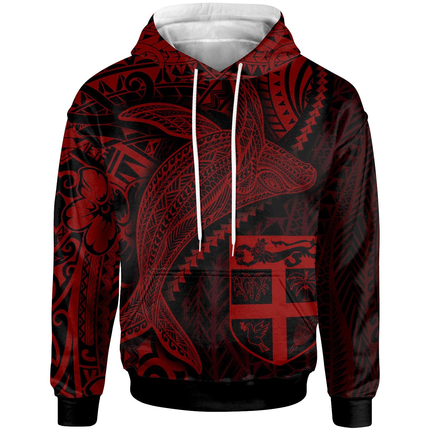 Fiji Hoodie Humpback Whale & Coat of Arms Red Unisex Red - Polynesian Pride