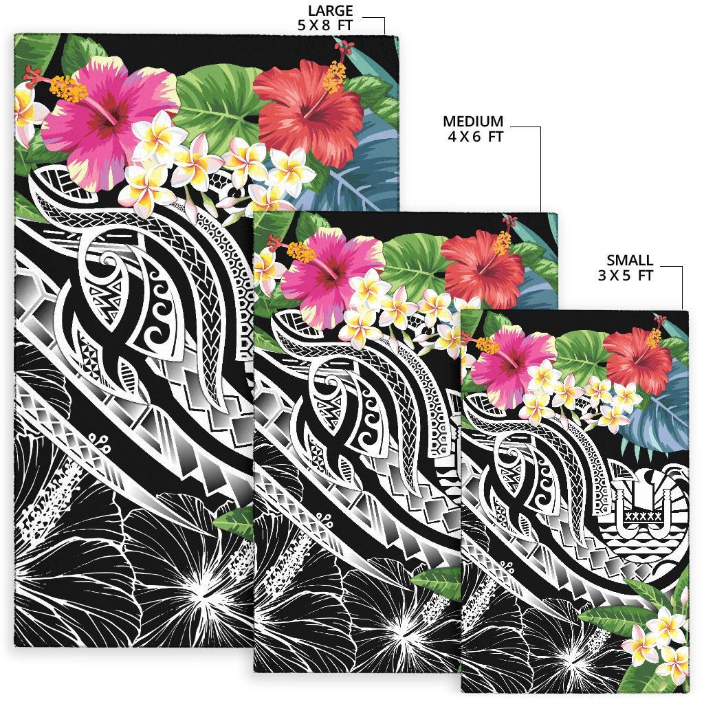 Tahiti Polynesian Area Rug - Summer Plumeria (Black) - Polynesian Pride