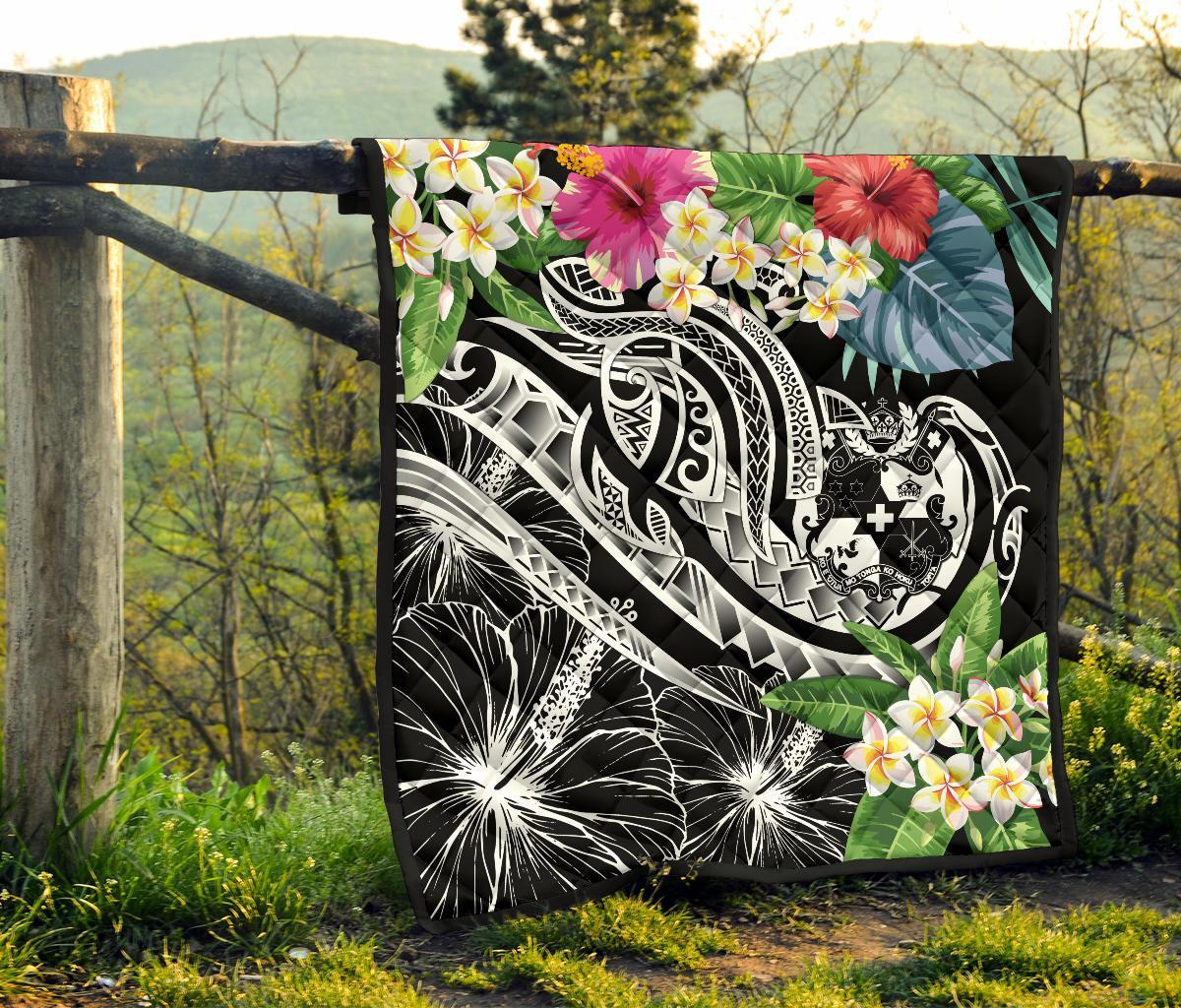 Tonga Polynesian Premium Quilt - Summer Plumeria (Black) - Polynesian Pride