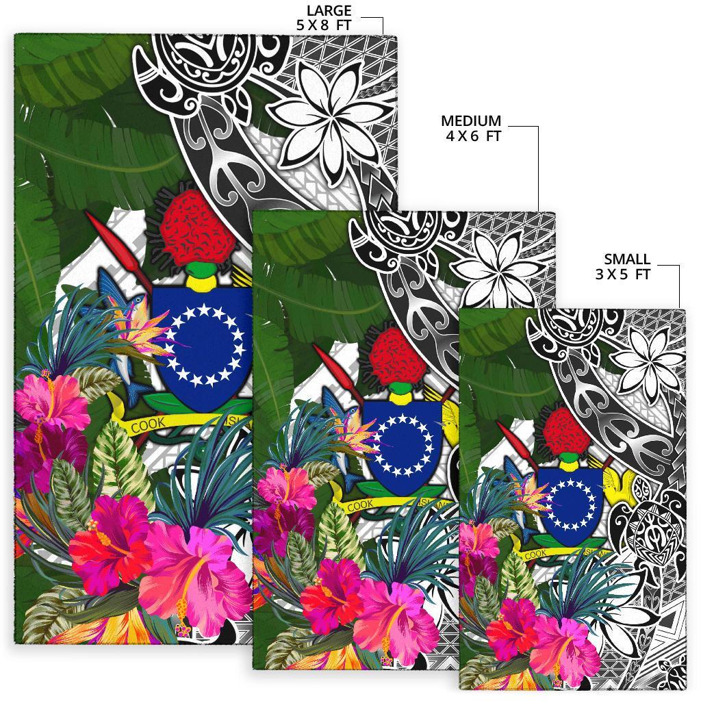 Cook Islands Area Rug White - Turtle Plumeria Banana Leaf - Polynesian Pride