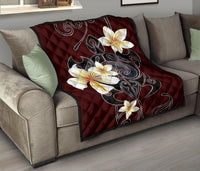 Turtle Poly Tribal Plumeria Red Premium Quilt - Polynesian Pride