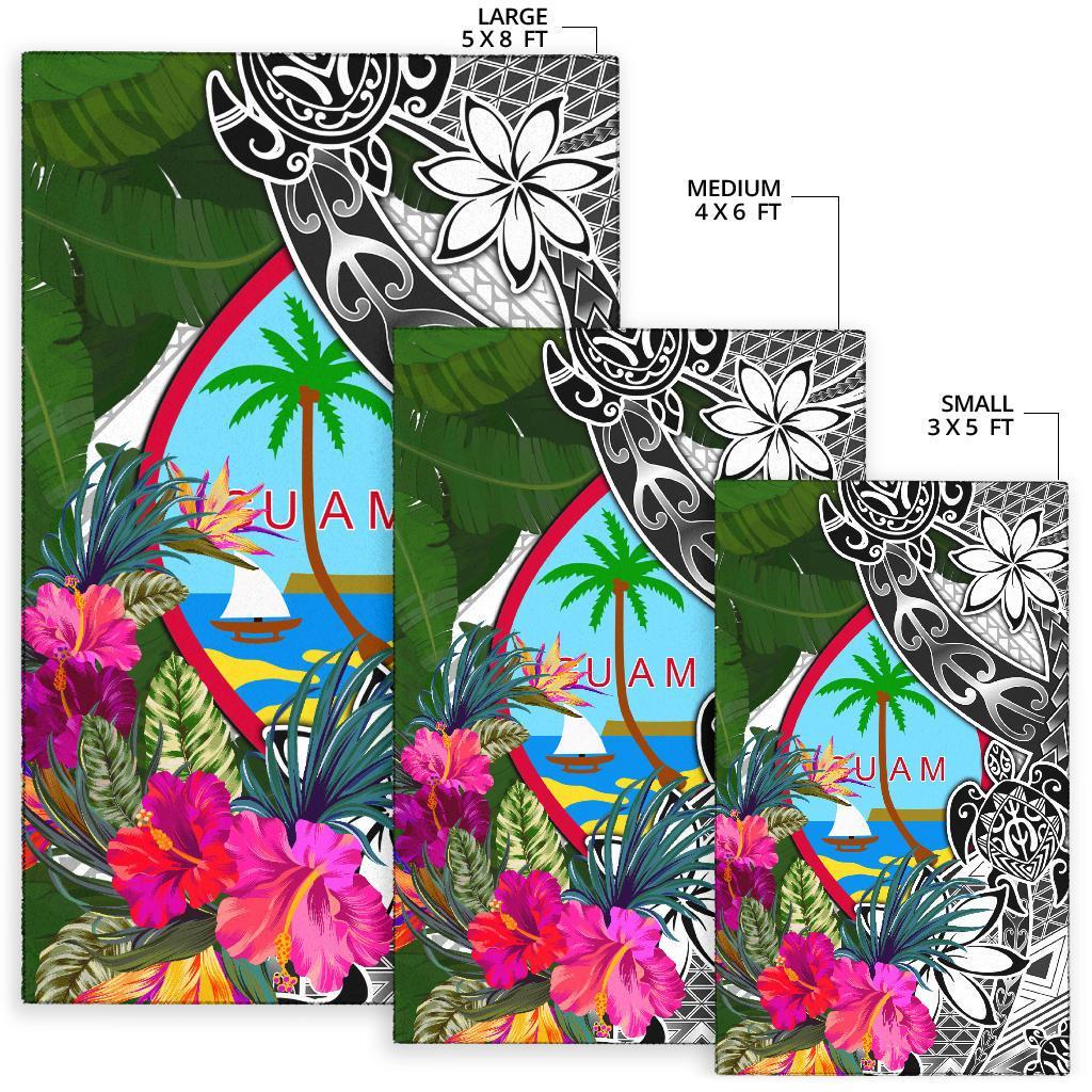 Guam Area Rug White - Turtle Plumeria Banana Leaf - Polynesian Pride