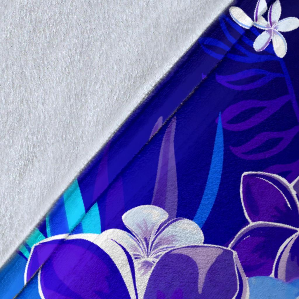 Pohnpei Custom Personalised Premium Blanket - Humpback Whale with Tropical Flowers (Blue) - Polynesian Pride