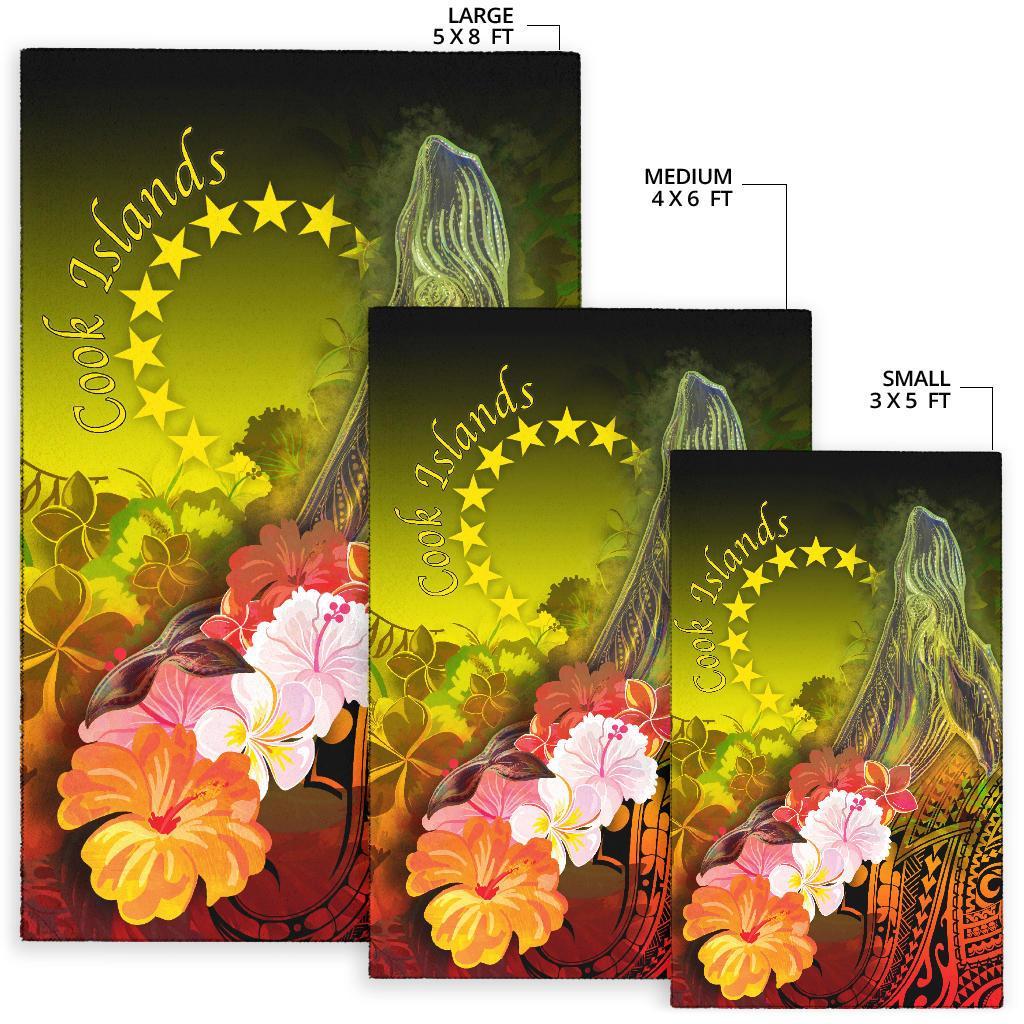 Cook Islands Area Rug - Humpback Whale with Tropical Flowers (Yellow) - Polynesian Pride