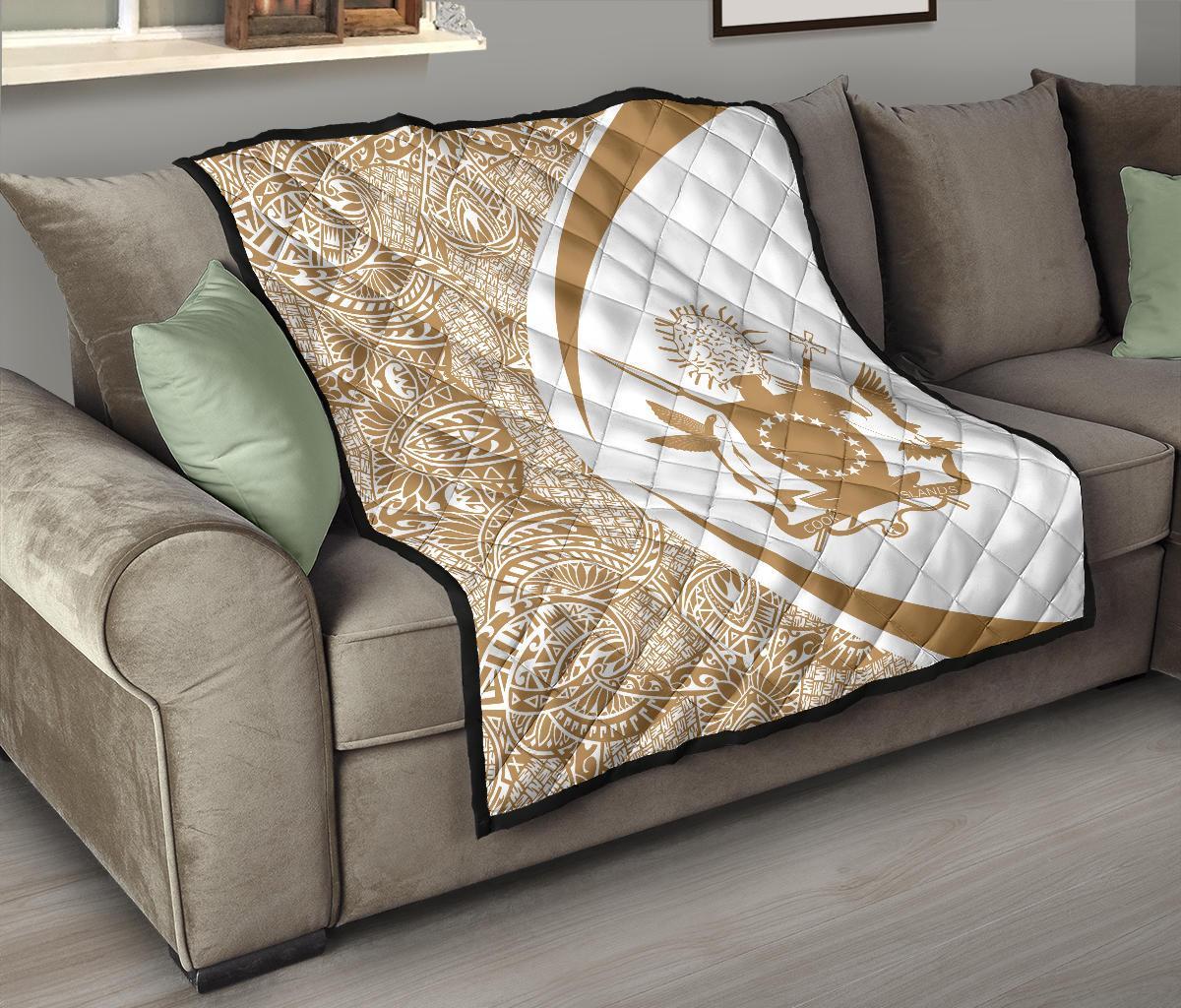 Cook Islands Coat Of Arms Polynesian Premium Quilt - Circle Style - 03 - Polynesian Pride