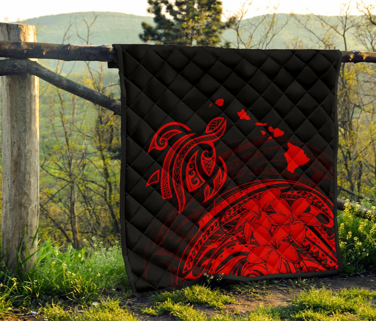 Hawaii Map Plumeria Polynesian Red Premium Quilt - Polynesian Pride