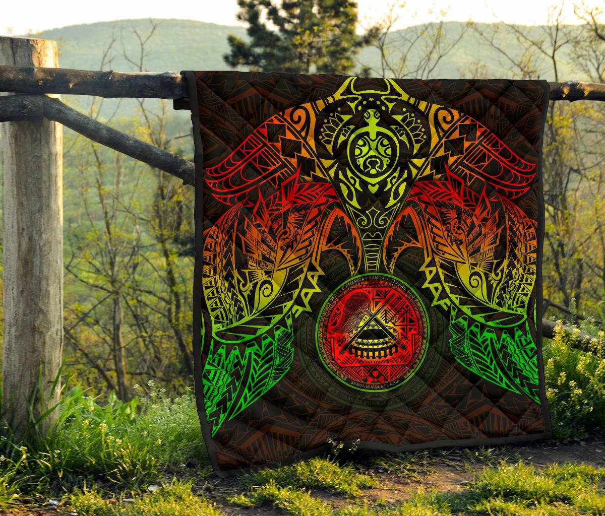 American Samoa Premium Quilt - American Samoa Seal Turtle Manta Ray Reggae Style - Polynesian Pride