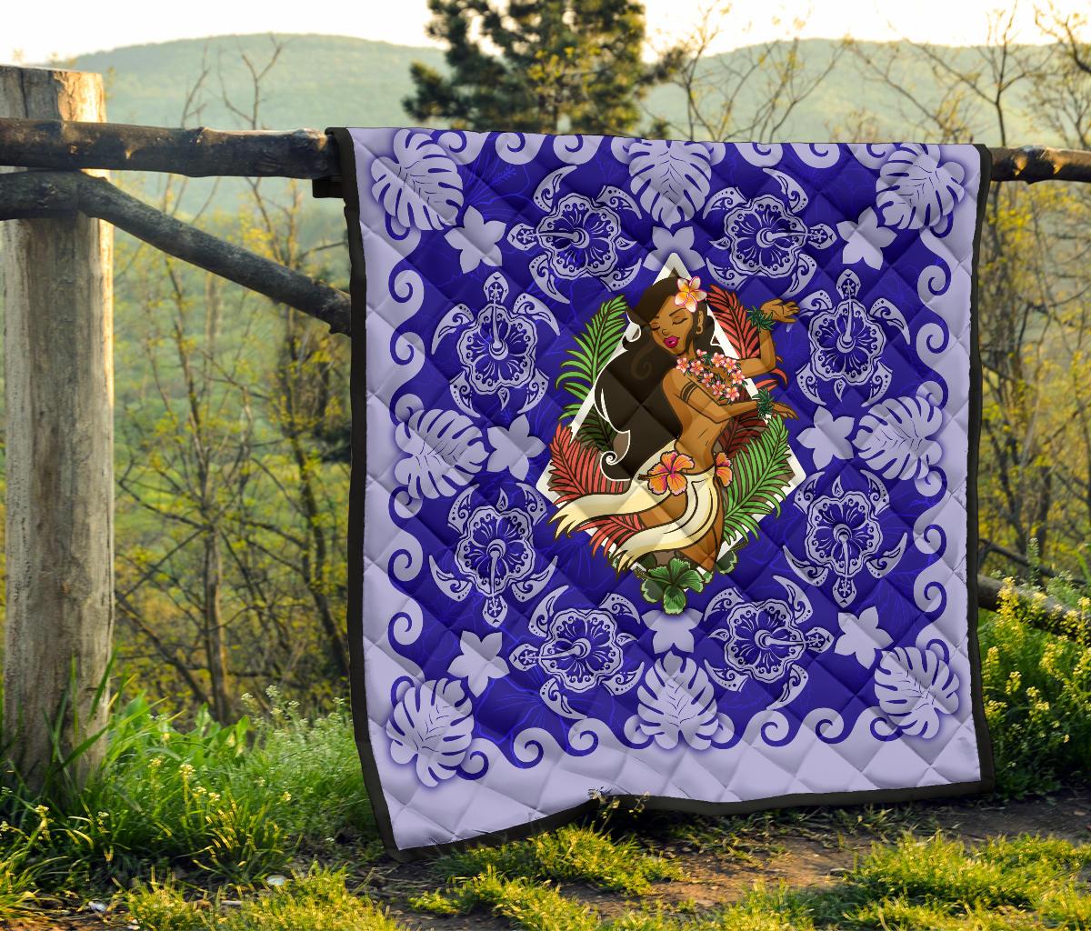 Hawaii Polynesian Premium Quilt - Hawaiian Dancing Girl Blue - Polynesian Pride