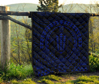 Hawaiian Kakau Honu Arc Blue Polynesian Premium Quilt - Polynesian Pride