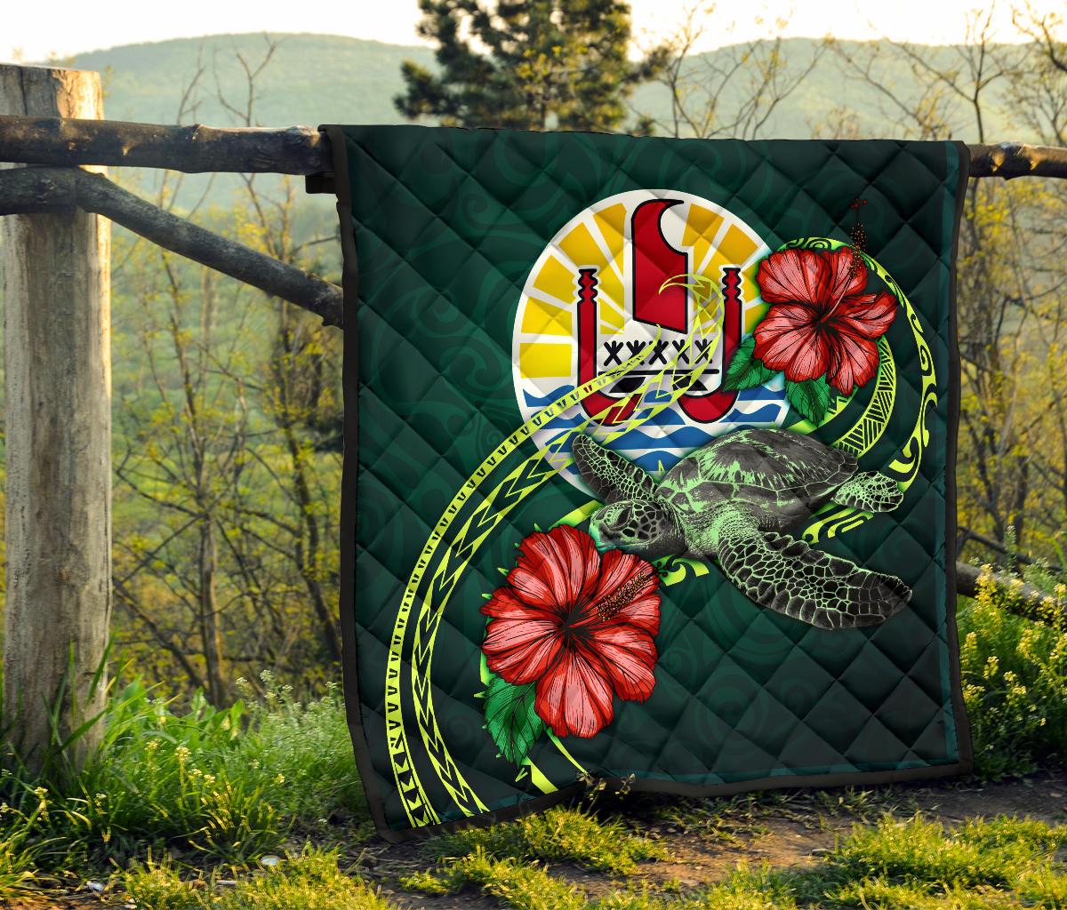 Tahiti Polynesian Premium Quilt - Green Turtle Hibiscus - Polynesian Pride