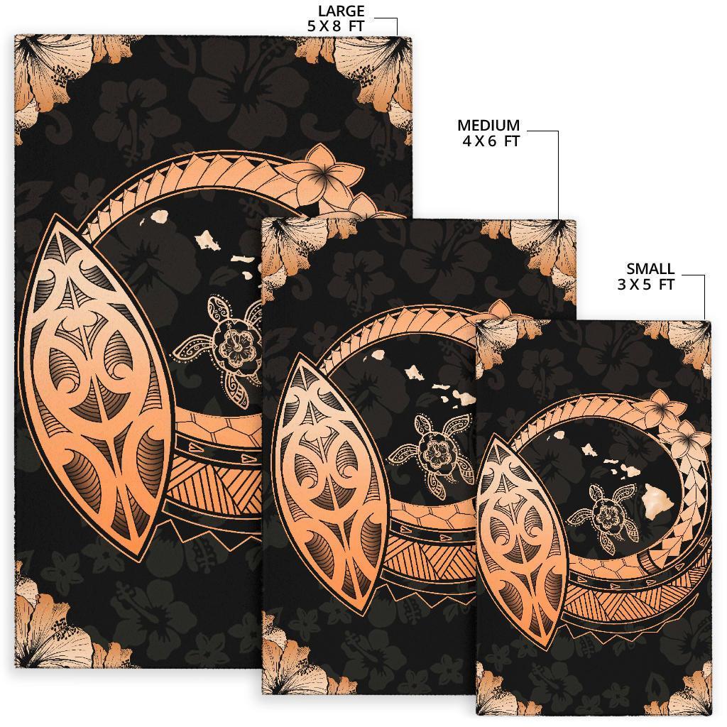 Hawaii Turtle Hibiscus Corner Map Polynesian Area Rug AH - Polynesian Pride