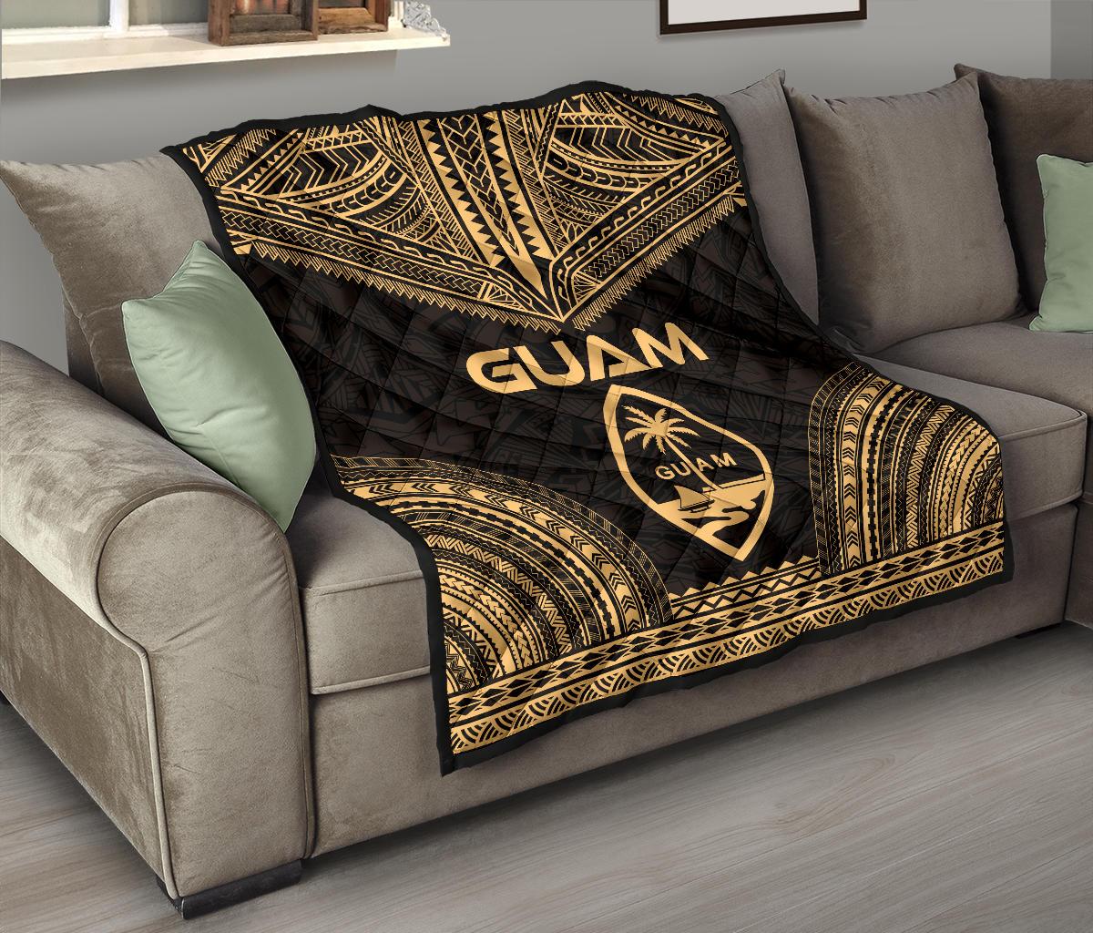 Guam Premium Quilt - Guam Coat Of Arms Polynesian Chief Gold Version - Polynesian Pride