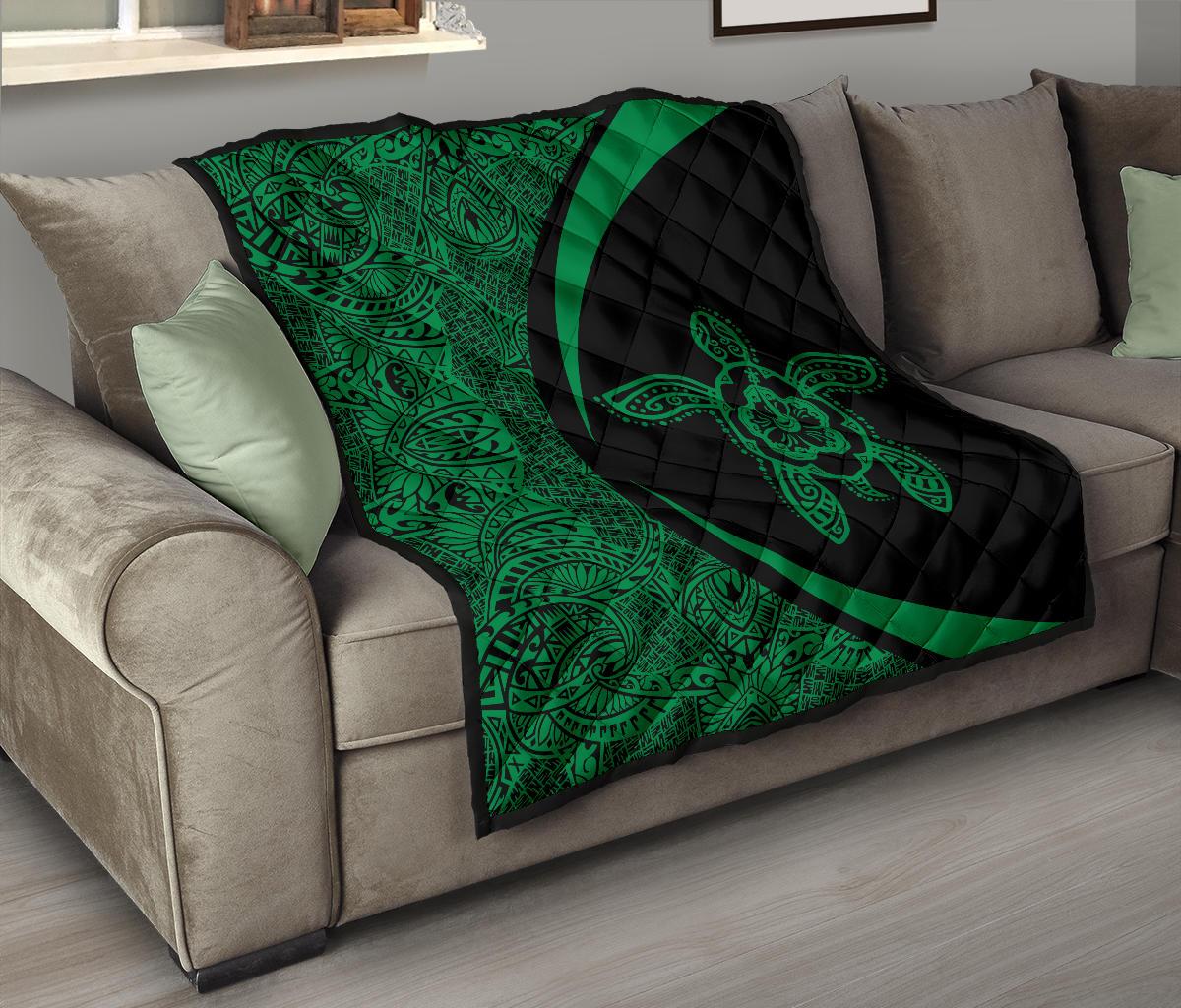 Hawaii Turtle Polynesian Green Premium Quilt - Circle Style - Polynesian Pride