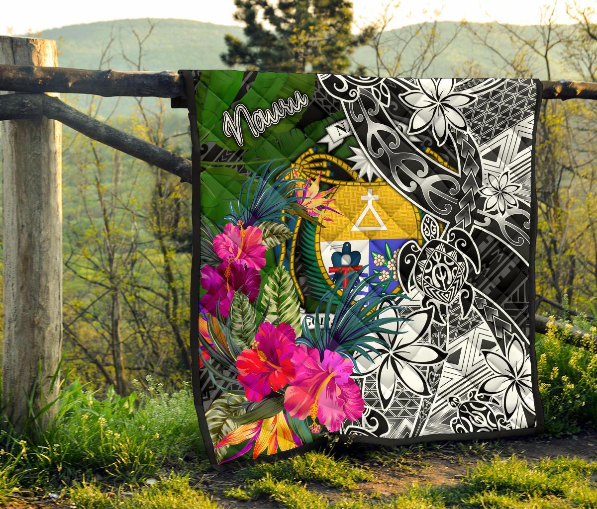Nauru Premium Quilt - Turtle Plumeria Banana Leaf Crest - Polynesian Pride